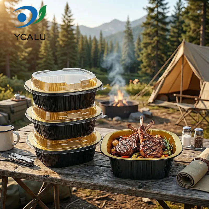 Hộp đựng hai tai vuông bằng nhôm vàng đen dùng một lần