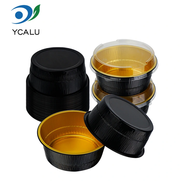 Hộp đựng lá nhôm tròn nướng vàng đen dùng một lần Hộp đựng lá nhôm tròn nướng vàng đen dùng một lần