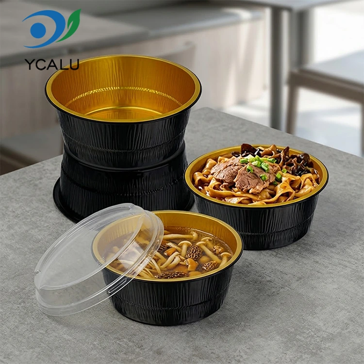 Hộp đựng lá nhôm tròn nướng vàng đen dùng một lần