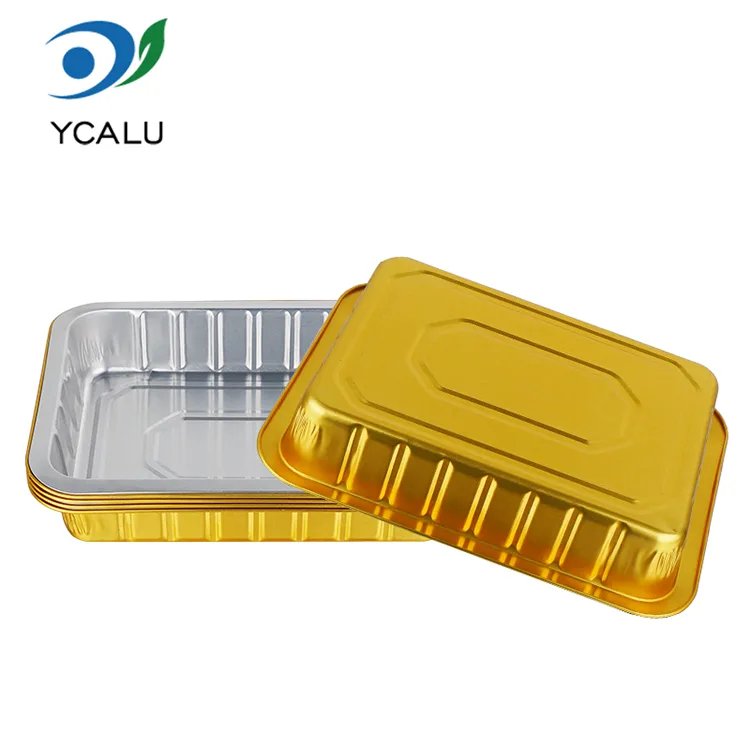 Hộp đựng bằng nhôm hình chữ nhật bằng vàng dùng một lần