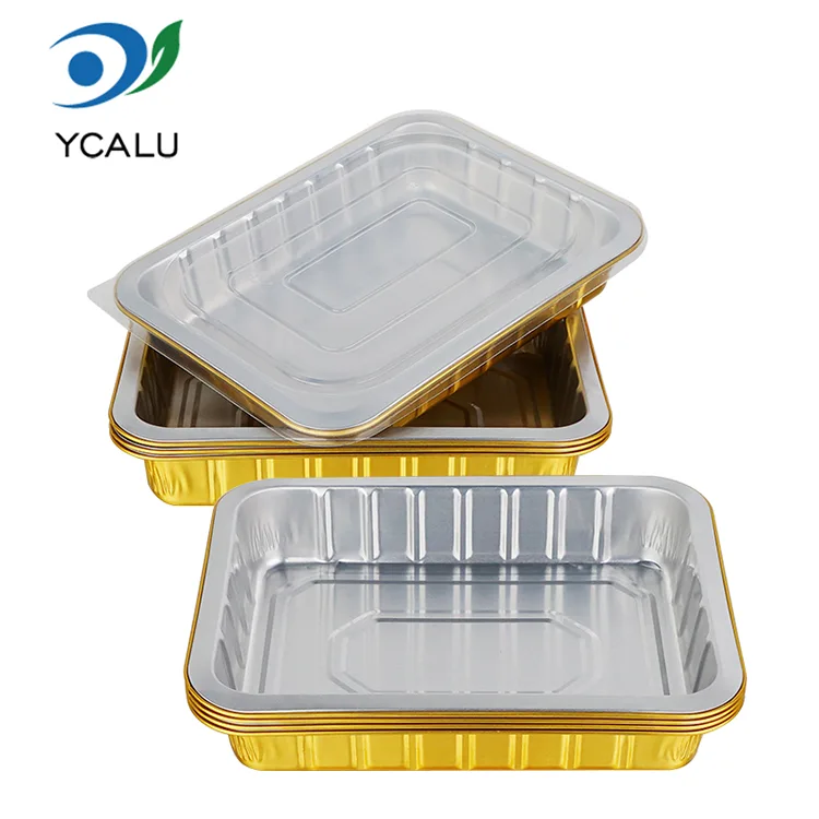 Hộp đựng bằng nhôm hình chữ nhật bằng vàng dùng một lần