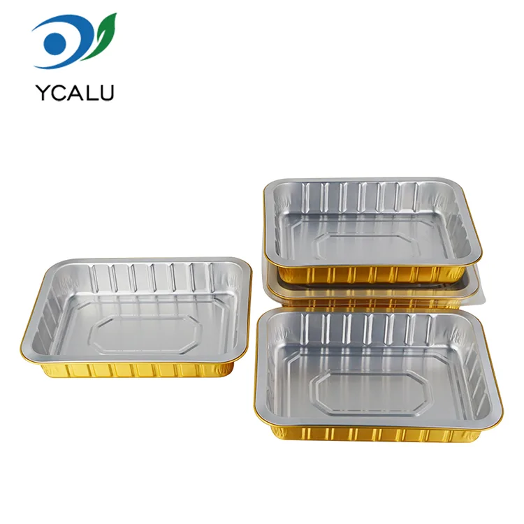 Hộp đựng bằng nhôm hình chữ nhật bằng vàng dùng một lần