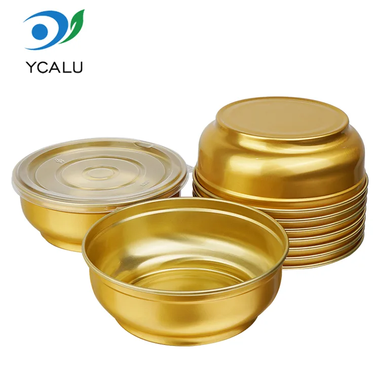 Bát vàng tròn dung tích lớn dùng một lần Hộp đựng bằng nhôm Bát vàng tròn dung tích lớn dùng một lần Hộp đựng bằng nhôm