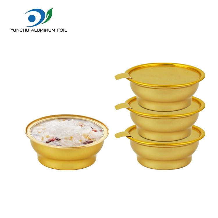 Hộp tròn dùng một lần Bát vàng nhỏ Hộp đựng bằng nhôm Hộp tròn dùng một lần Bát vàng nhỏ Hộp đựng bằng nhôm