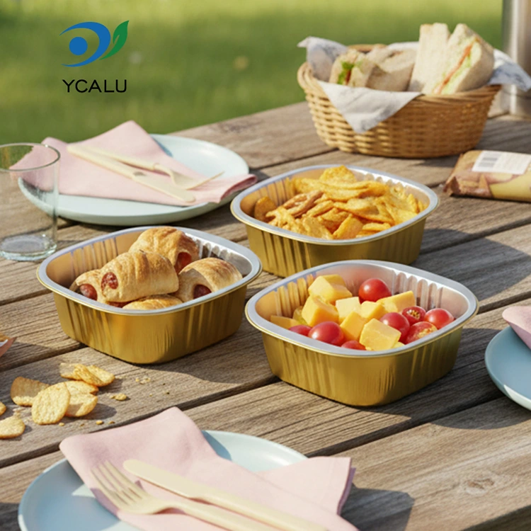 Hộp đựng lá nhôm vuông vàng dùng một lần