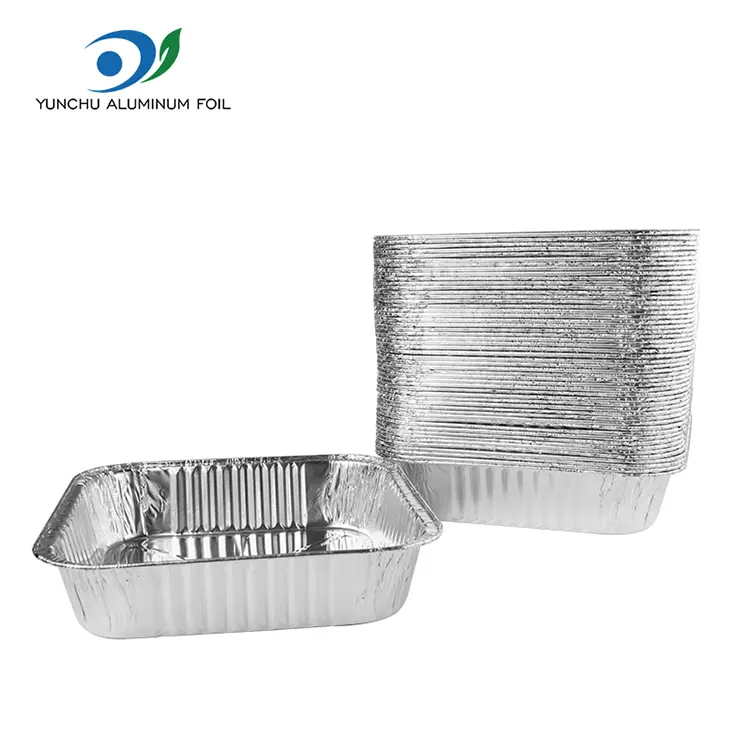 Hộp đựng thực phẩm bằng nhôm vuông màu bạc dùng một lần để giao hàng