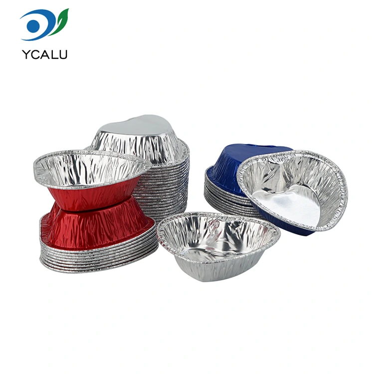 Nồi chiên không dầu hình trái tim Hộp đựng bằng nhôm màu bạc