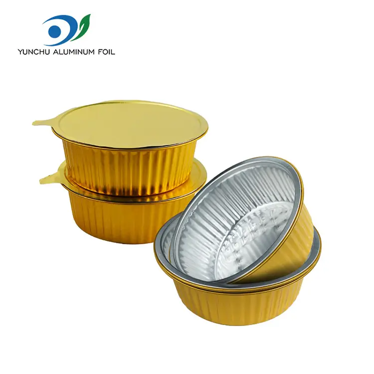 Takeaway nhỏ nồi nóng vàng tròn nhôm hộp đựng giấy nhôm